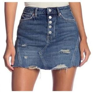 Free People We The Free Mini Skirt Blue Women’s Size 28 Buttons Festival Cowgirl